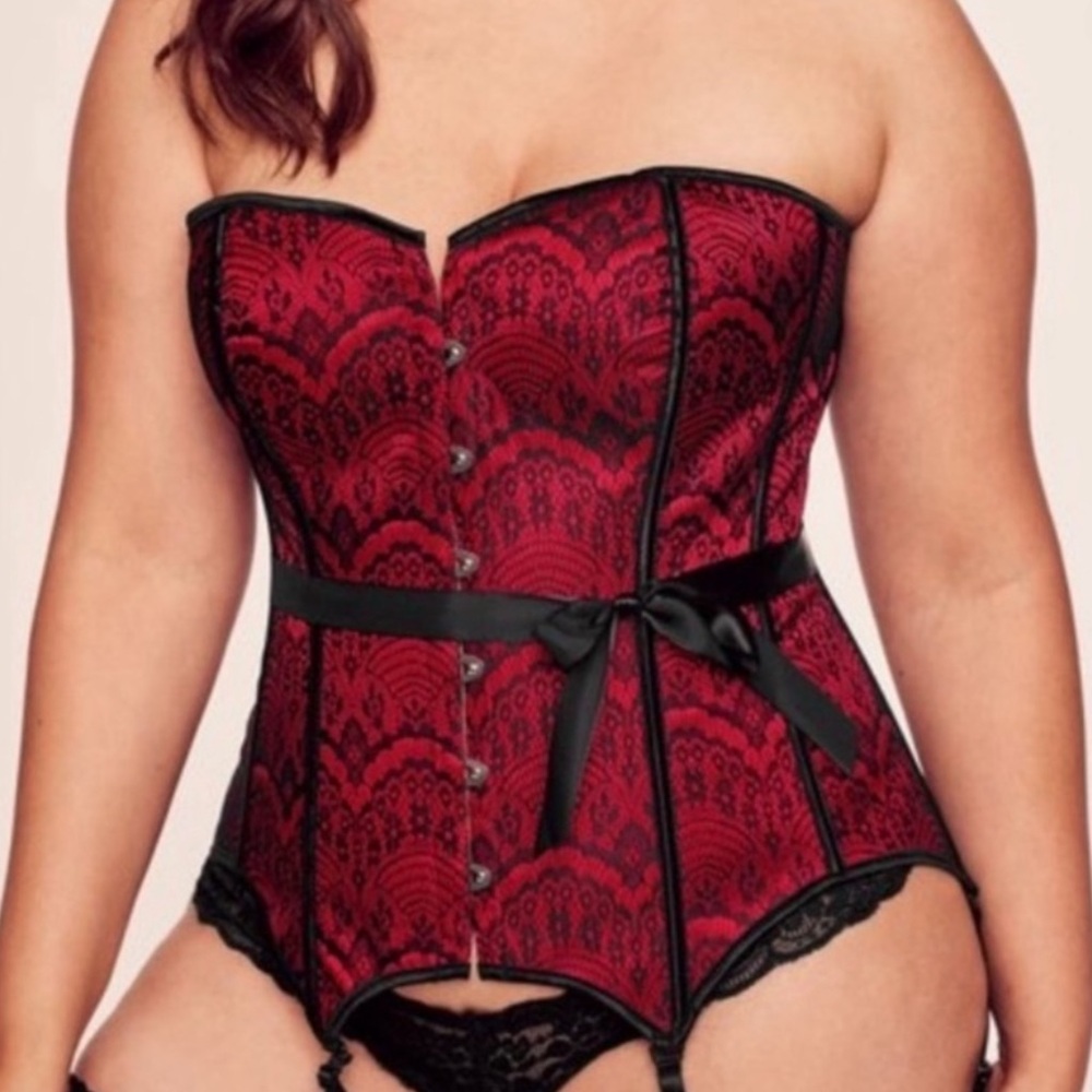 Adore Me NEW Red Black‎ Boned Corset Lace Up Lingerie Women 2X